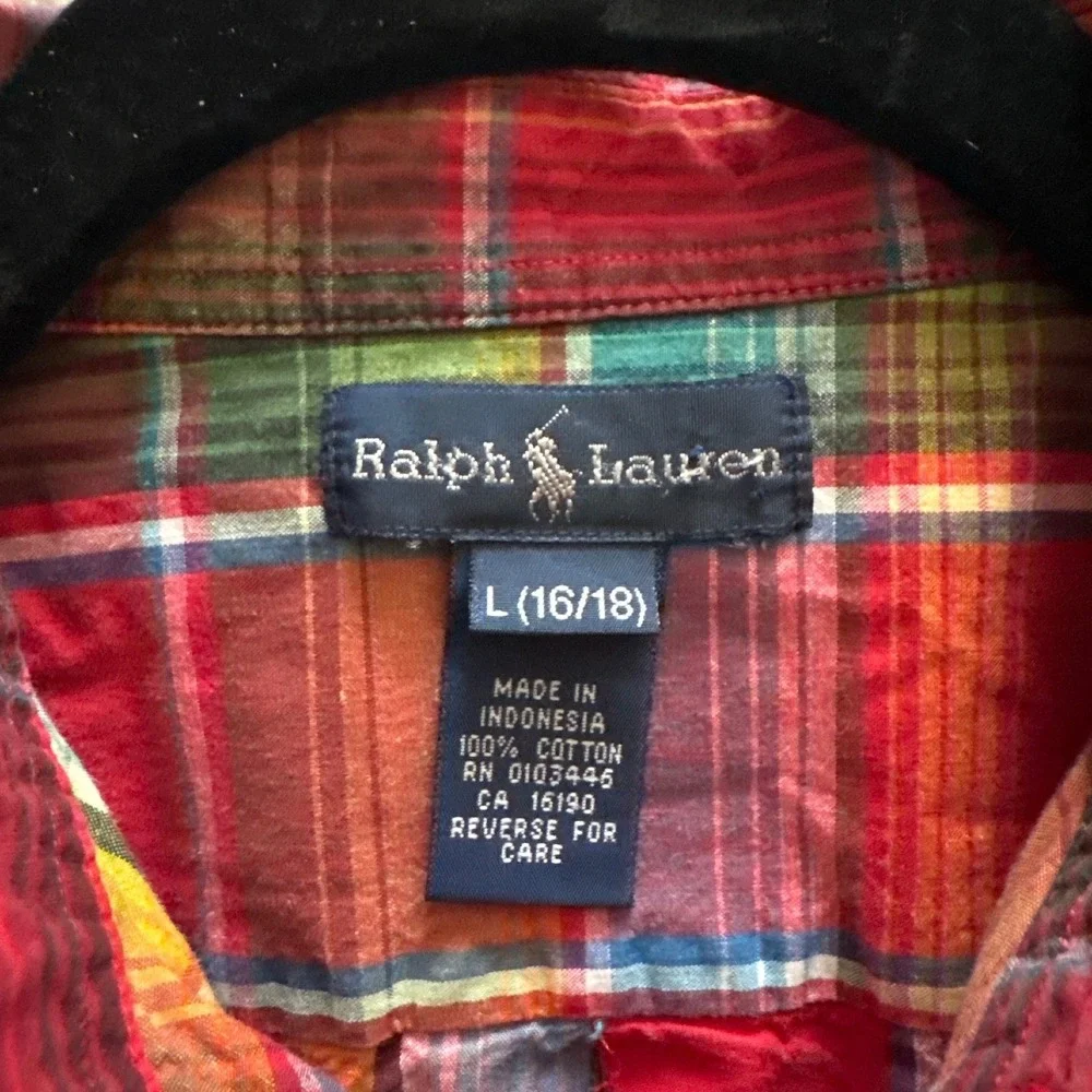 Ralph Lauren Button Down Shirt Multicolor Plaid Short Sleeve Kids Size L 16/18